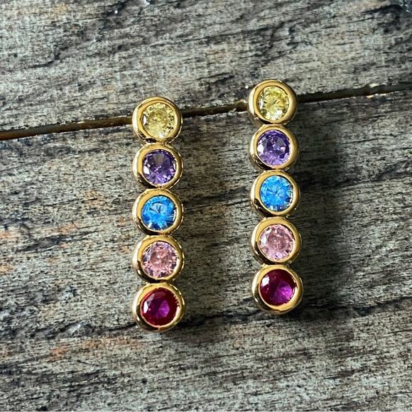 NEW Rainbow Gem Line Earrings - Picture 2 of 9